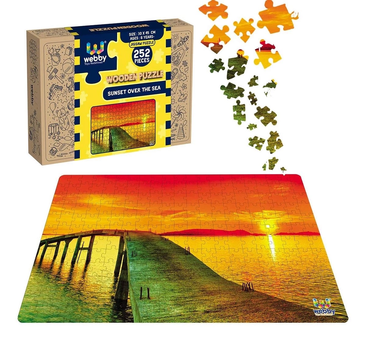 Webby Sunset Over Sea 252 Pieces Wooden Puzzle for Kids 6Y+, Multicolour