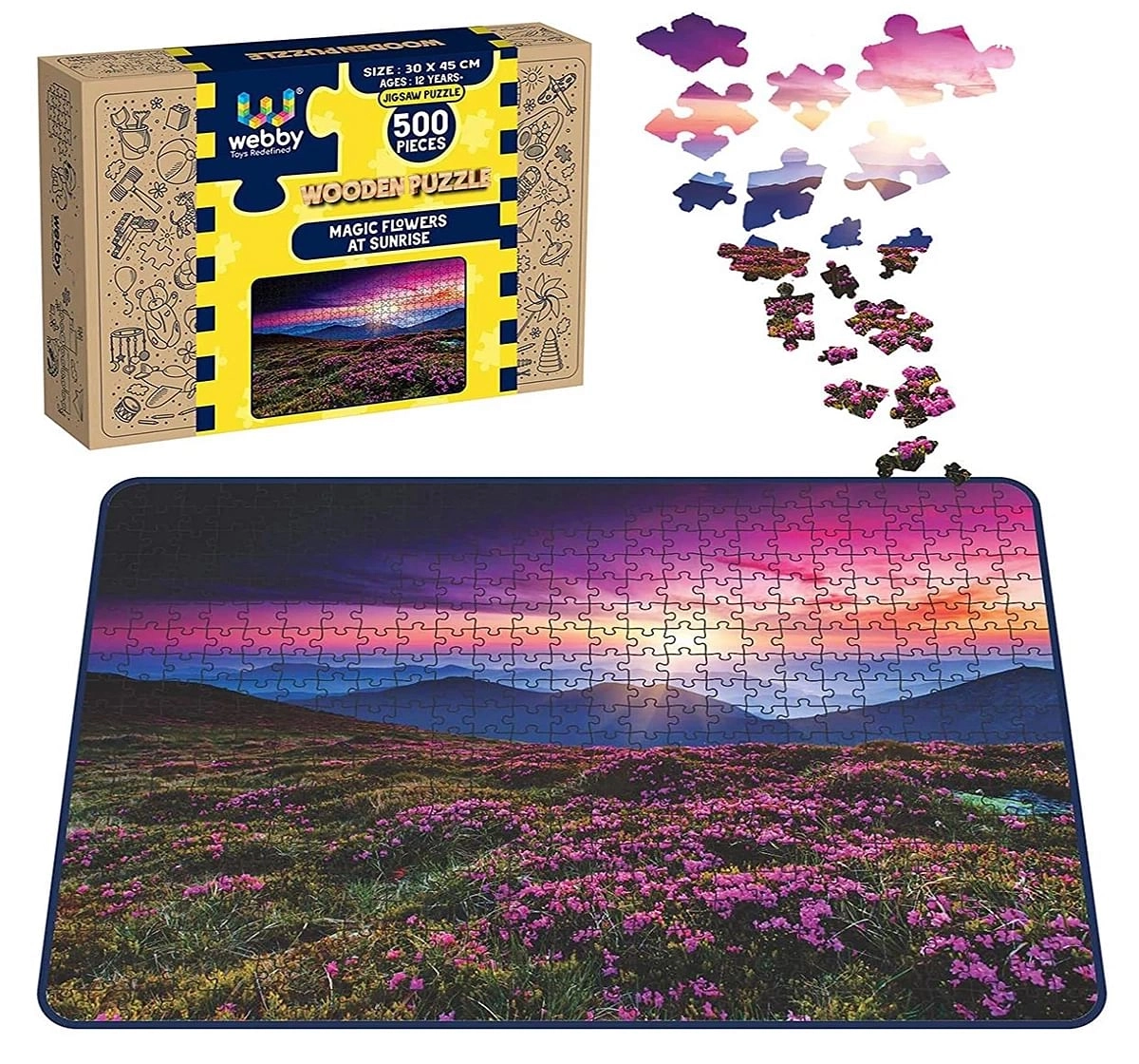 Webby Magic Flowers Sunrise 500 Pieces Wooden Puzzle for Kids 7Y+, Multicolour
