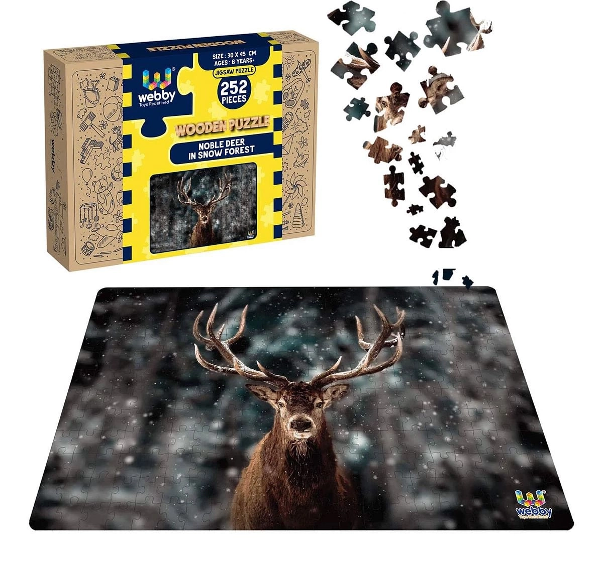 Webby Noble Deer Snow Forest 252 Pieces Wooden Puzzle for Kids 6Y+, Multicolour