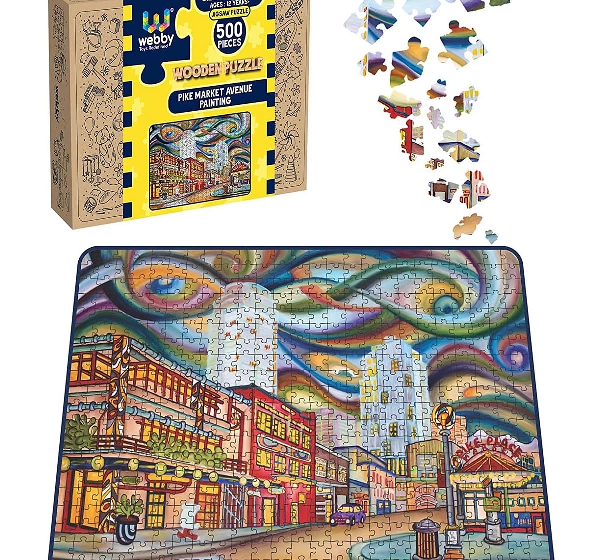 Webby Pike Market Avenue 500 Pieces Wooden Puzzle for Kids 7Y+, Multicolour