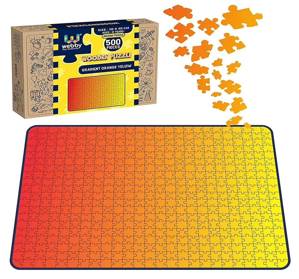 Webby Gradient Orange Yellow 500 Pieces Wooden Puzzle for Kids 7Y+, Multicolour