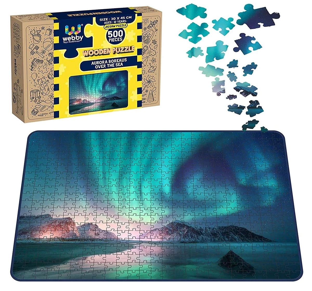 Webby Aurora Borelis Over Sea 500 Pieces Wooden Puzzle for Kids 7Y+, Multicolour