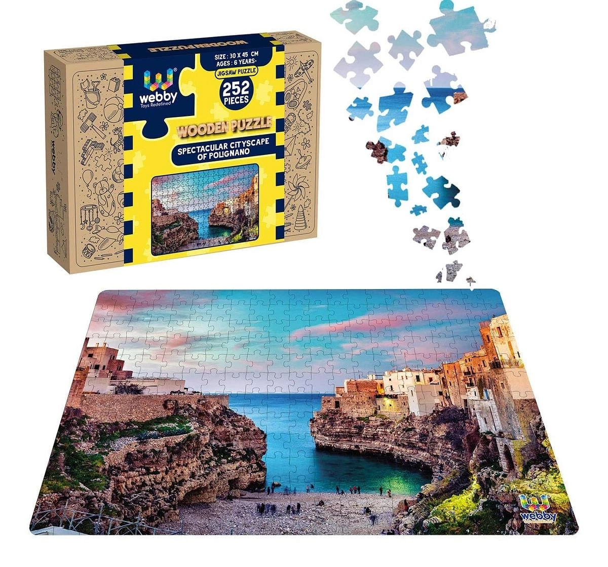 Webby Cityscape of Polignano 252 Pieces Wooden Puzzle for Kids 6Y+, Multicolour