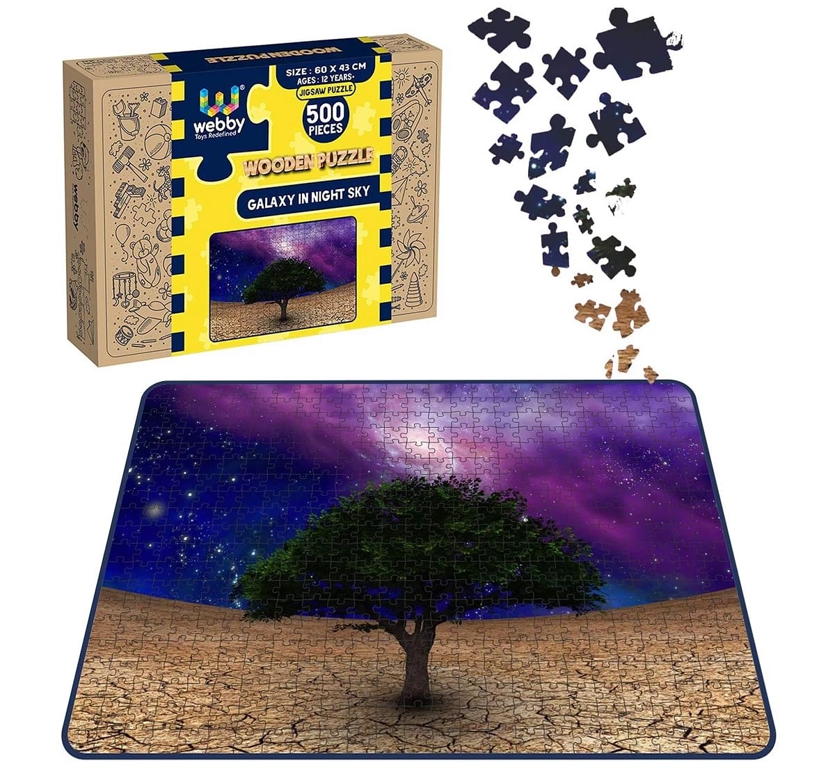 Webby Galaxy in Night Sky 500 Pieces Wooden Puzzle for Kids 7Y+, Multicolour