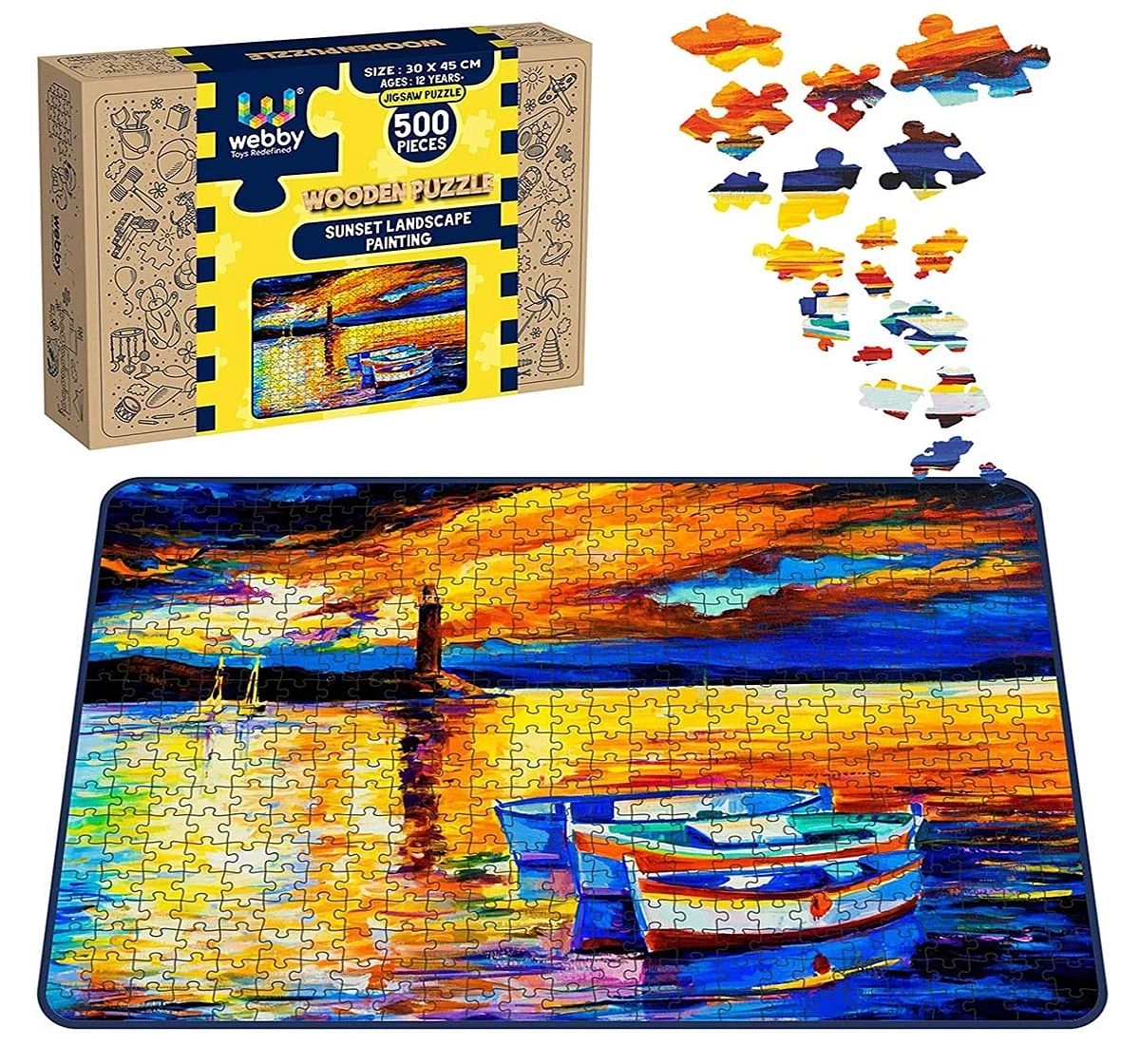 Webby Sunset Landscape 500 Pieces Wooden Puzzle for Kids 7Y+, Multicolour