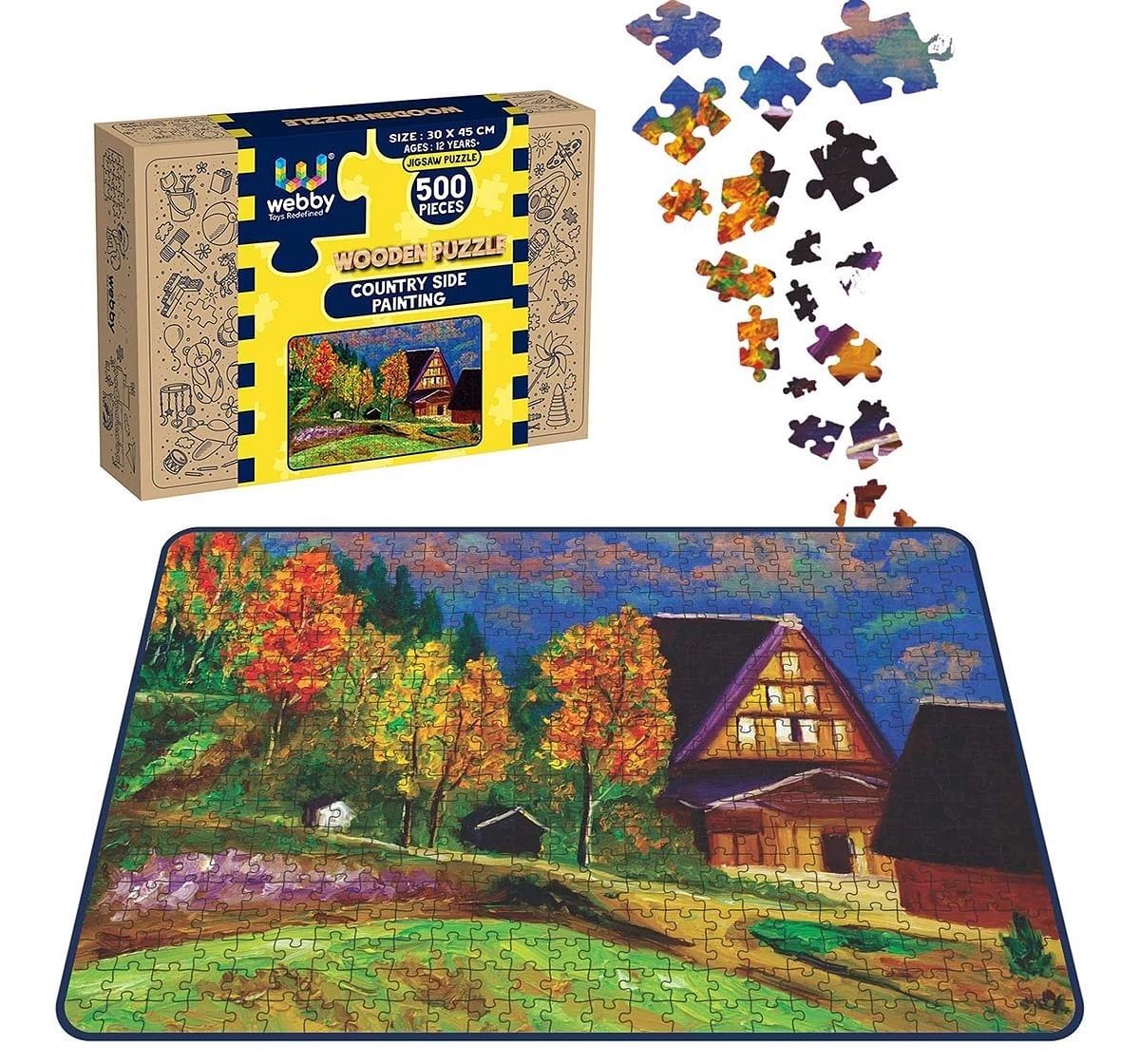Webby Countryside Painting 500 Pieces Wooden Puzzle for Kids 7Y+, Multicolour