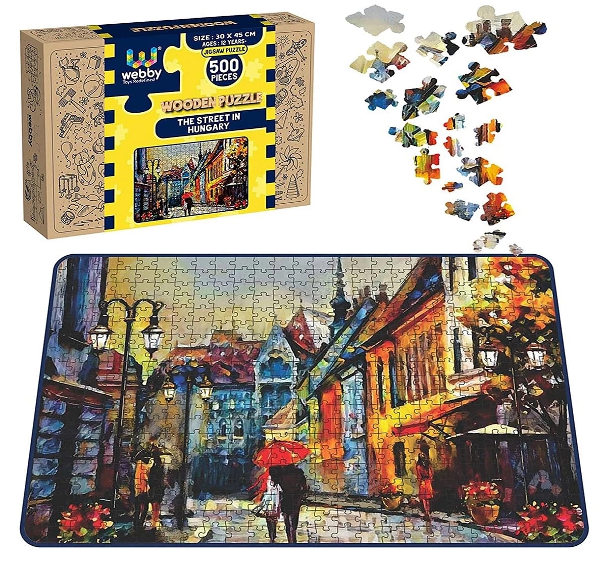 Webby Street in Hungary 500 Pieces Wooden Puzzle for Kids 7Y+, Multicolour