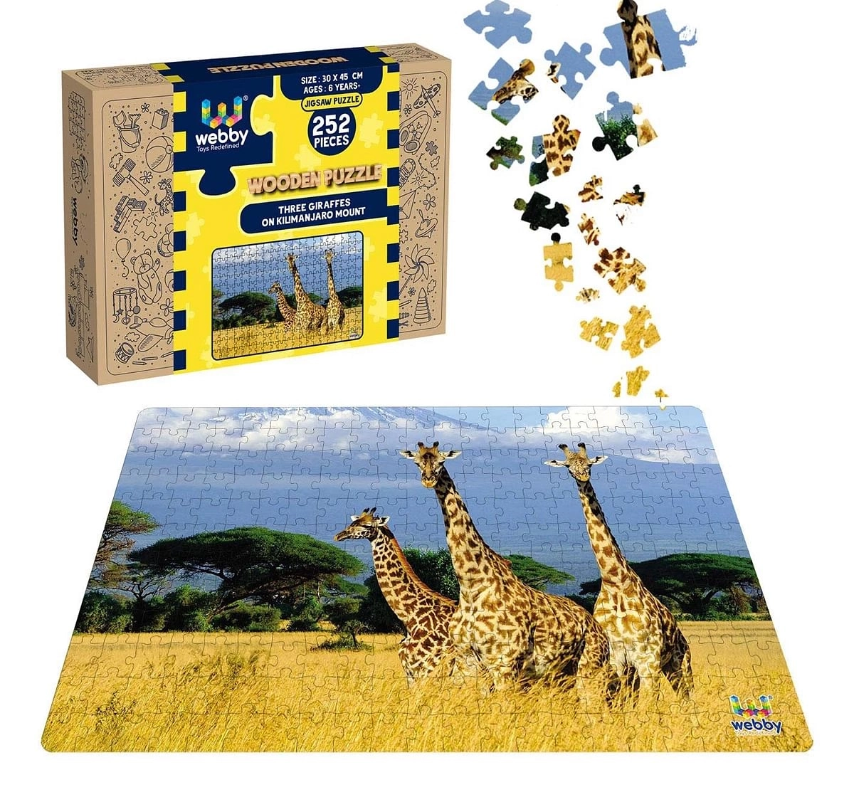 Webby 3 Giraffes Kilimnjaro 252 Pieces Wooden Puzzle for Kids 6Y+, Multicolour