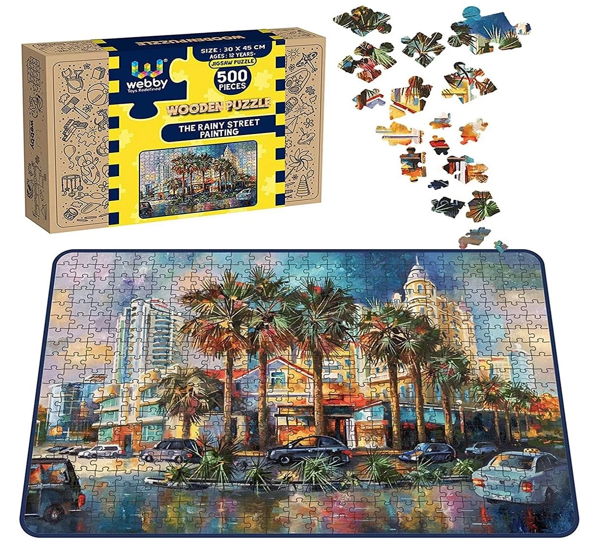 Webby Rainy Street Painting 500 Pieces Wooden Puzzle for Kids 7Y+, Multicolour