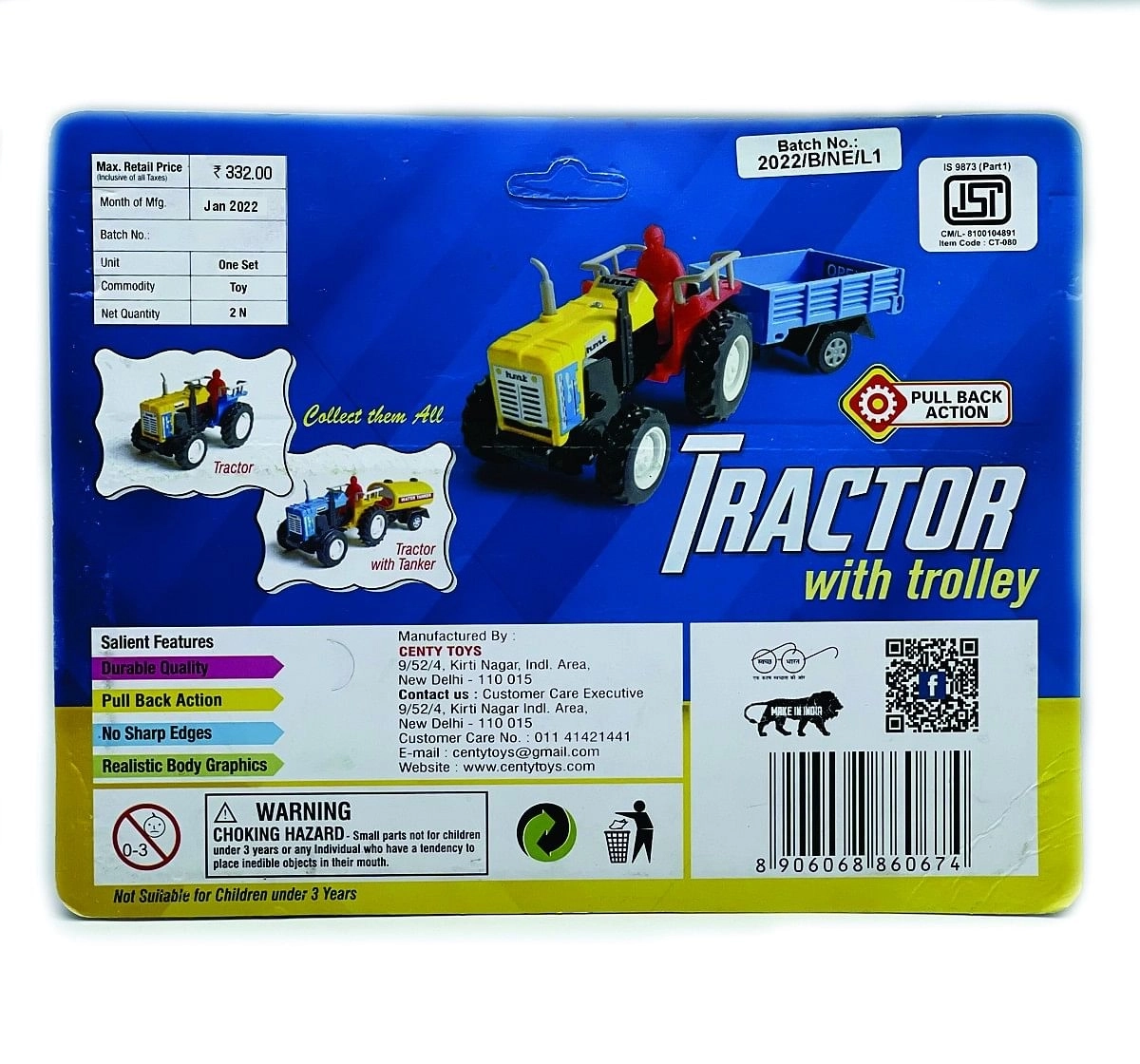 Centy Tractor with Trolley Multicolor 3Y+