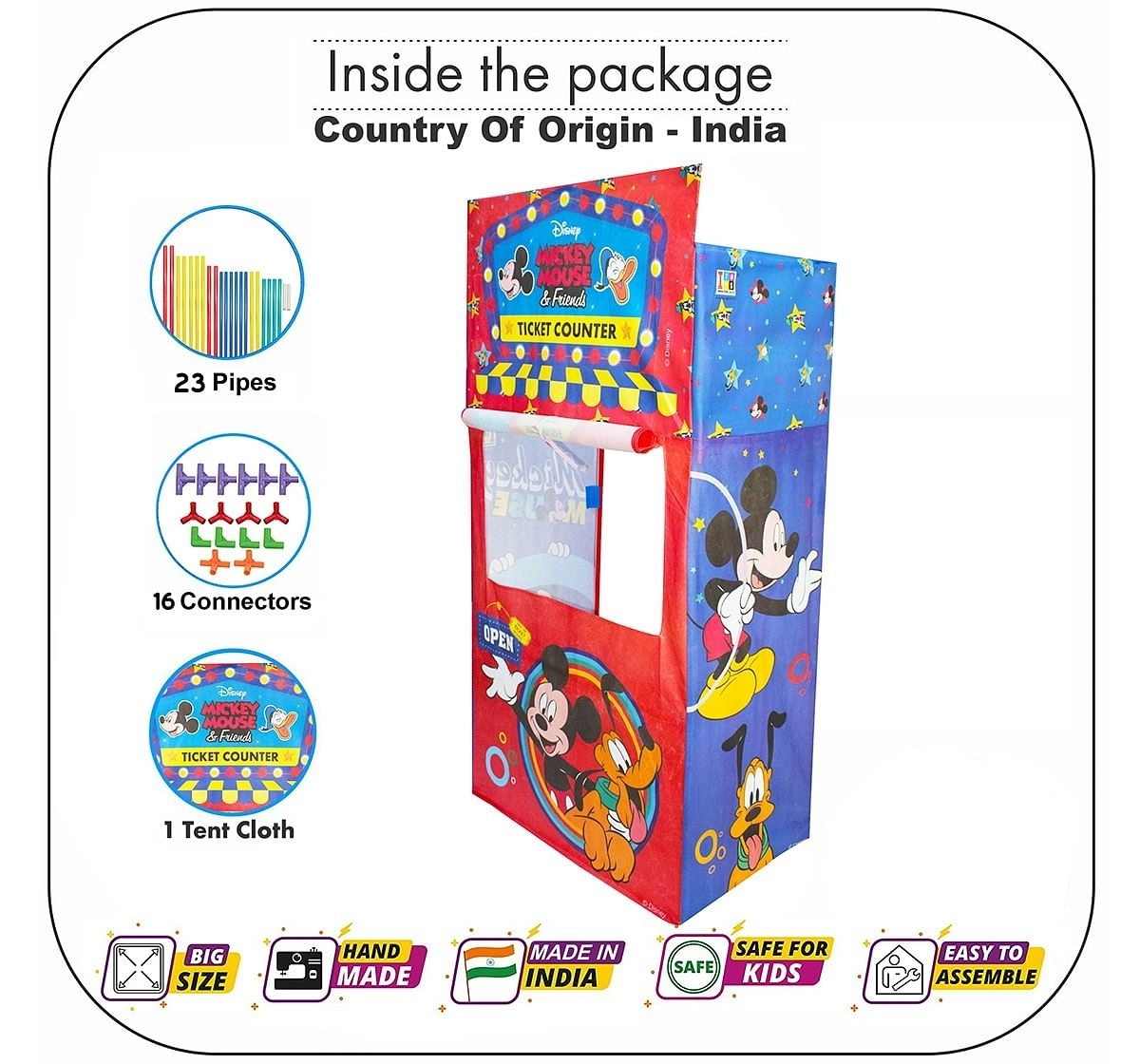 IToys Disney Mickey ticket counter playhouse tent for kids, 2Y+ (Multicolour)