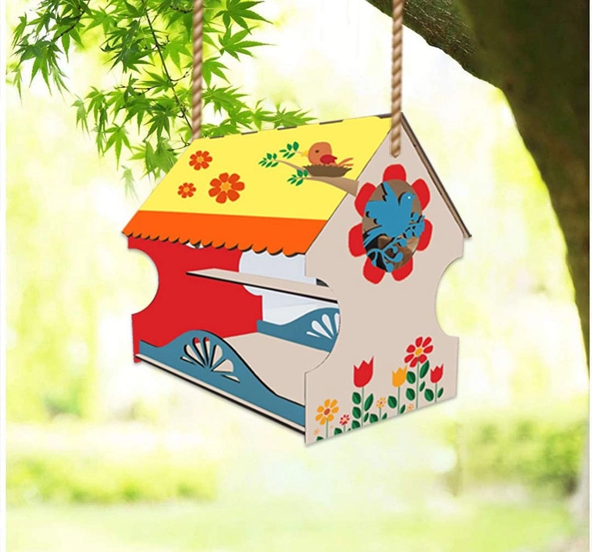 Webby DIY Wooden Build & Paint Hut Shaped Bird House for Kids Toy,  3Y+ (Multicolour)