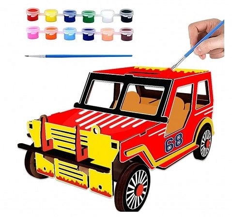 Webby DIY Build & Paint Wooden Movable Car Model Toy for Kids,  3Y+ (Multicolour)