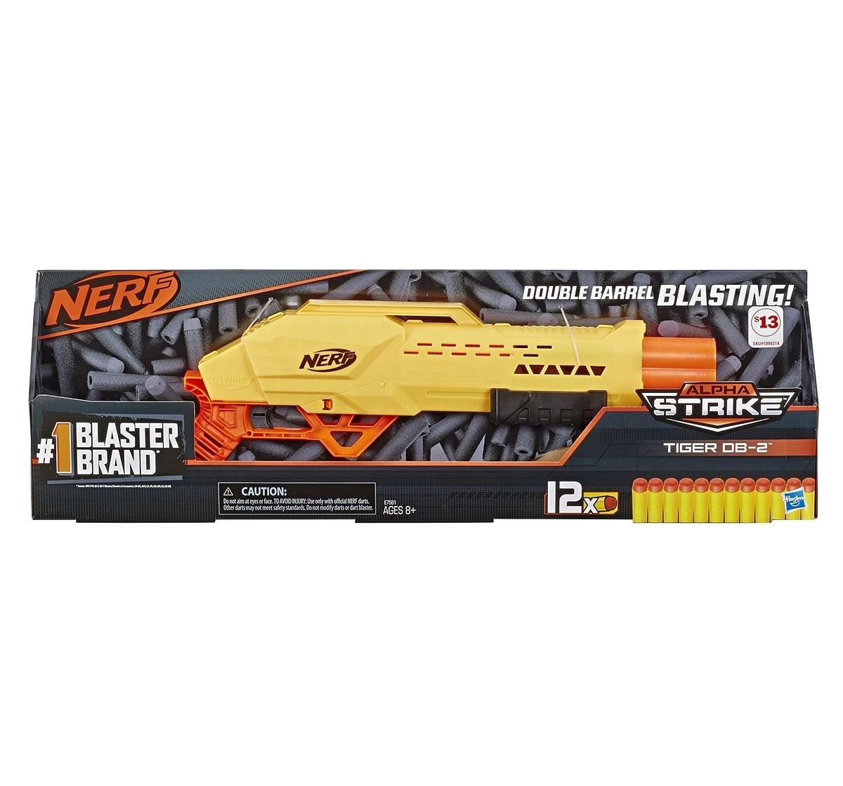 NERF Tiger DB-2 Alpha Strike Toy Blaster with 12 Official Elite Foam Darts, Multicolour, 8Y+