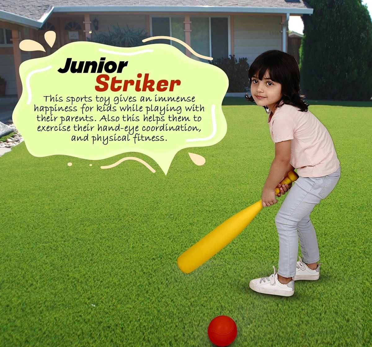 Ok Play Junior Striker Baseball Bat with Ball for Kids Multicolor 5Y+