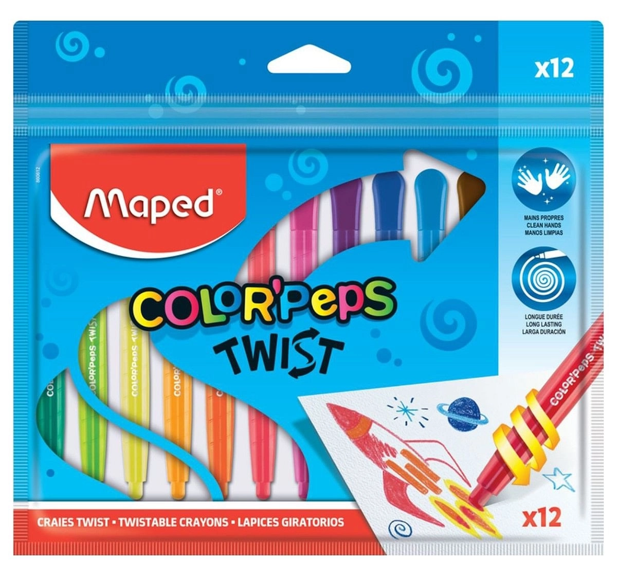 Maped 12 Twist Crayons, 7Y+ (Multicolour)