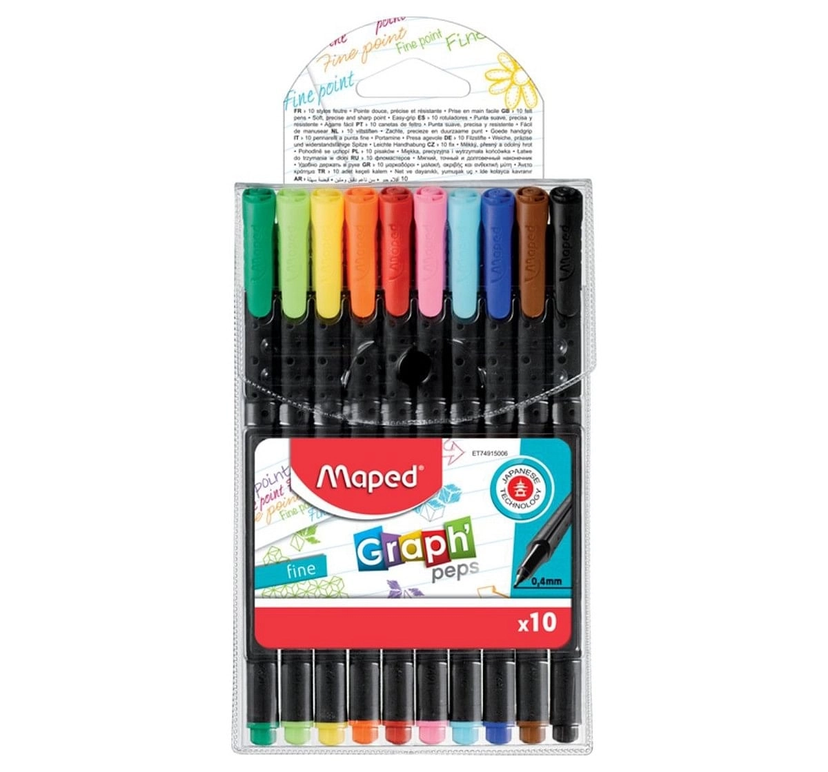 Maped 10 Graphpeps Fineliners Assorted, Unisex 7Y+ (Multicolour)