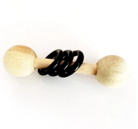 Ariro Wooden Rattle Dumbbell With Black Rings ,  4M+(Multicolour)
