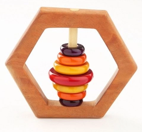 Ariro Wooden Rattle Hexagon,  4M+(Multicolour)