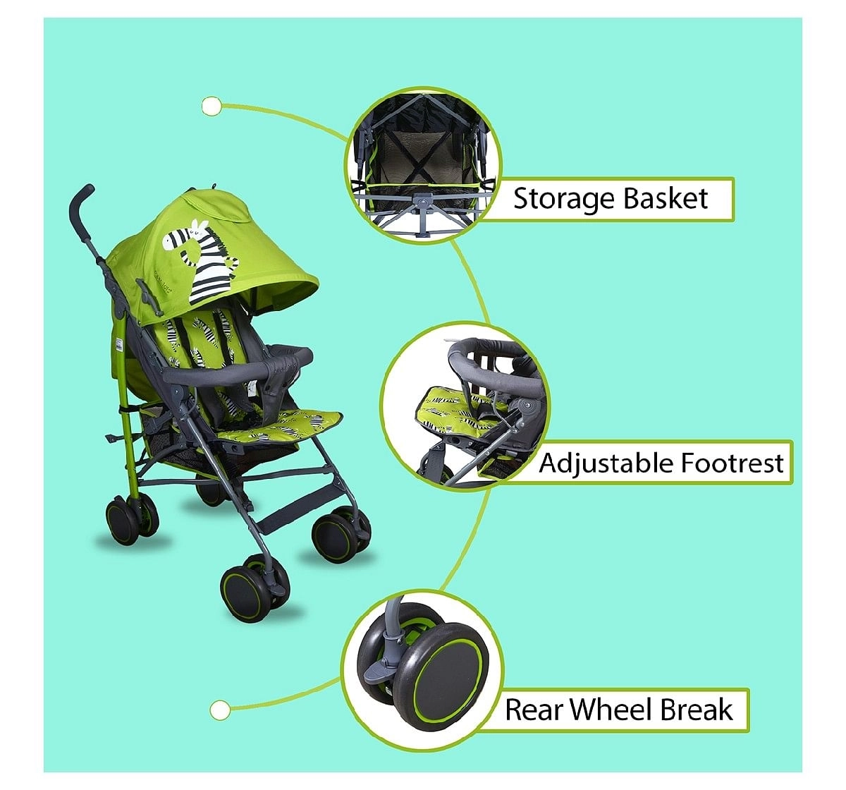 Polka Tots Baby Pram Stroller Zebra, 0M+ (Green)