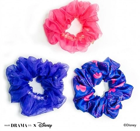 Hair Drama Company Disney Mickey Vibes Scrunchies Set Of 3(One Size),  9Y+(Blue)
