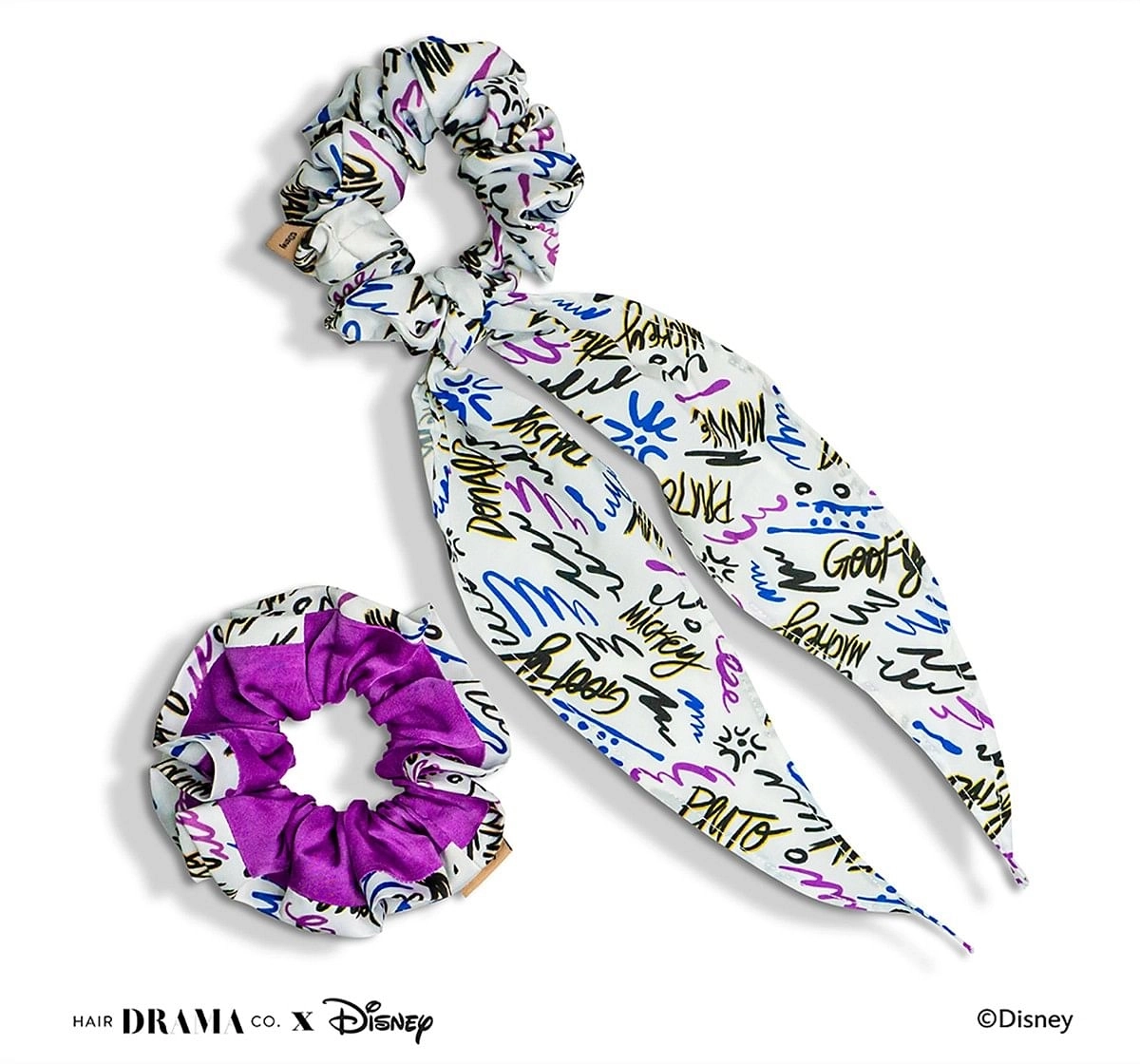 Hair Drama Company Disney Mickey And Friends Scrunchies Set Of 2(One Size),  9Y+(White)
