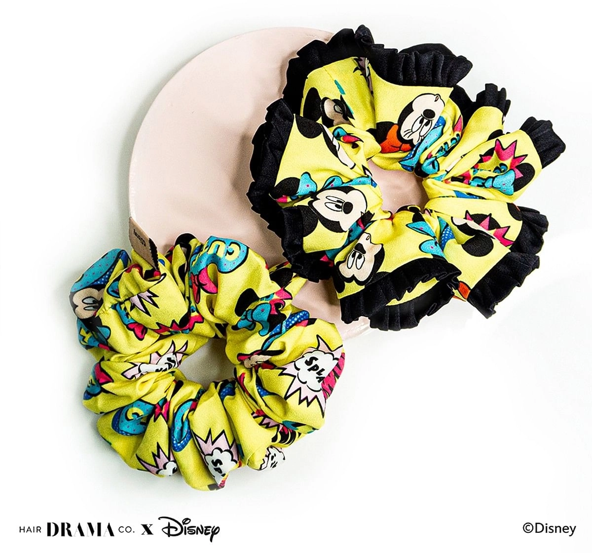 Hair Drama Company Disney Mickey And Friends Comic Scrunchies Set Of 2(One Size),  9Y+(Yellow)