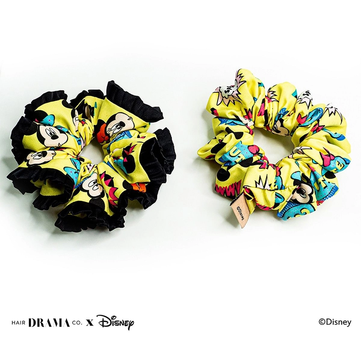 Hair Drama Company Disney Mickey And Friends Comic Scrunchies Set Of 2(One Size),  9Y+(Yellow)