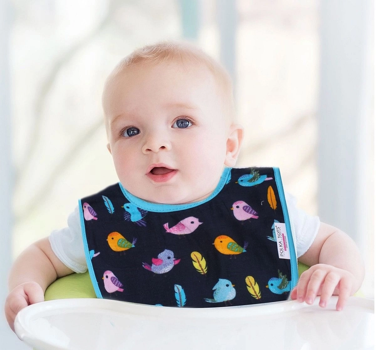 Polka Tots Organic Muslin Cotton Bibs, Bird, 0M+ (Multicolour)