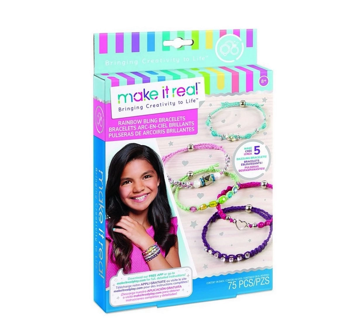 Make It Real Rainbow Bling Bracelets Do it Yourself Kit for kids 8Y+, Multicolor