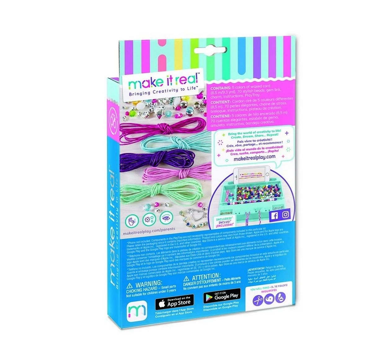 Make It Real Rainbow Bling Bracelets Do it Yourself Kit for kids 8Y+, Multicolor