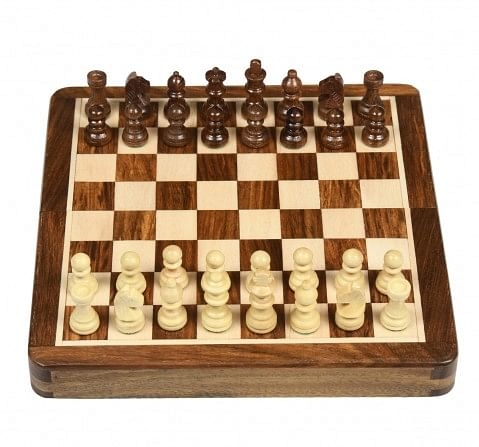 Hamleys 7 inches Wooden Travel Folding Sheesham Magnetic Chess Set for Kids 5Y+, Multicolour
