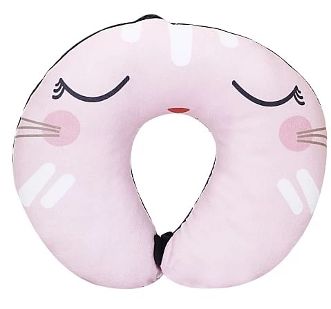 Luvley Pink Cat Face Neck Pillow for kids 3Y+, Multicolour