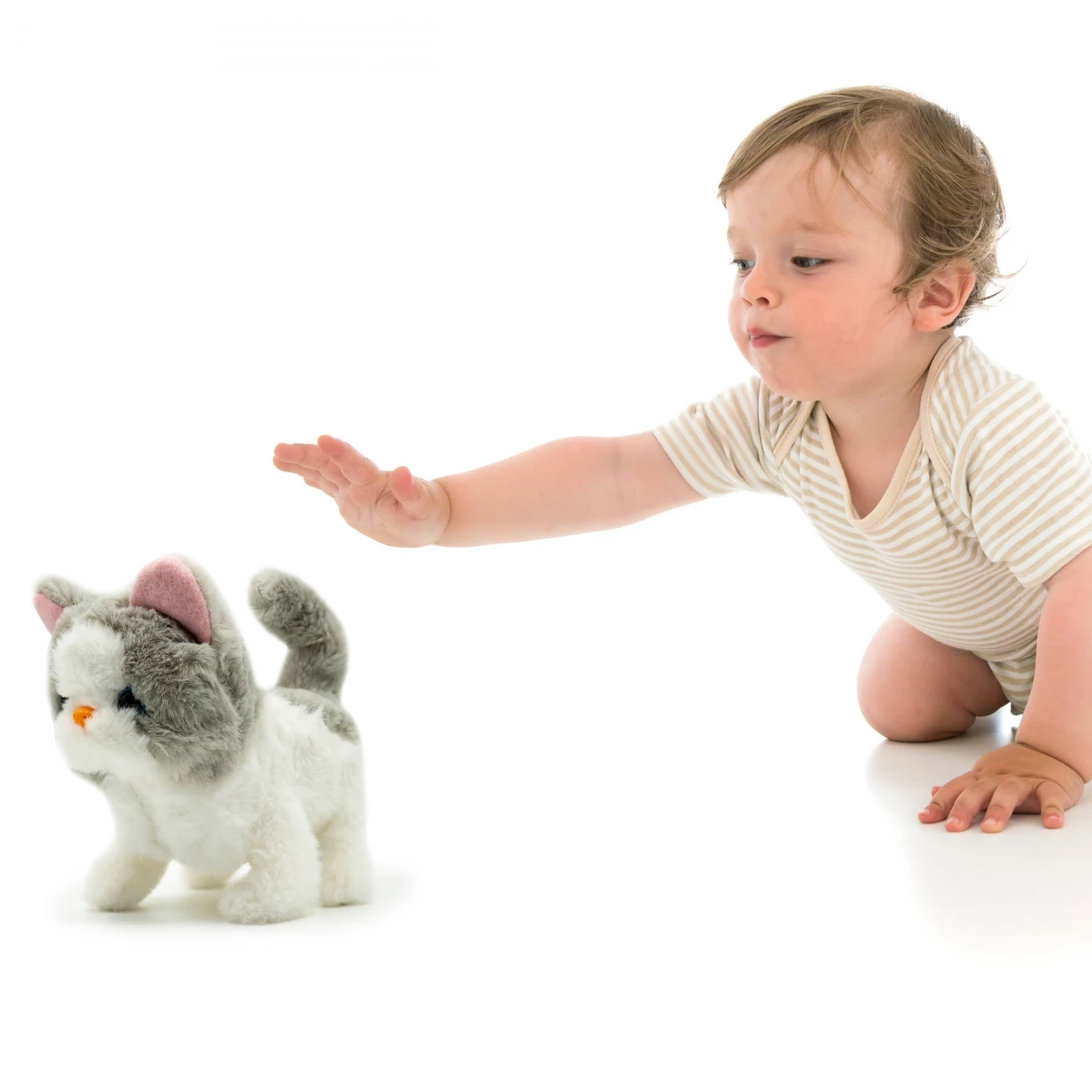 Fuzzbuzz Huggable Cuddly Sasha Walking Cat Stuffed Toy, Soft Toys For Kids, Cute Plushies Purple, Multicolour, 3Y+