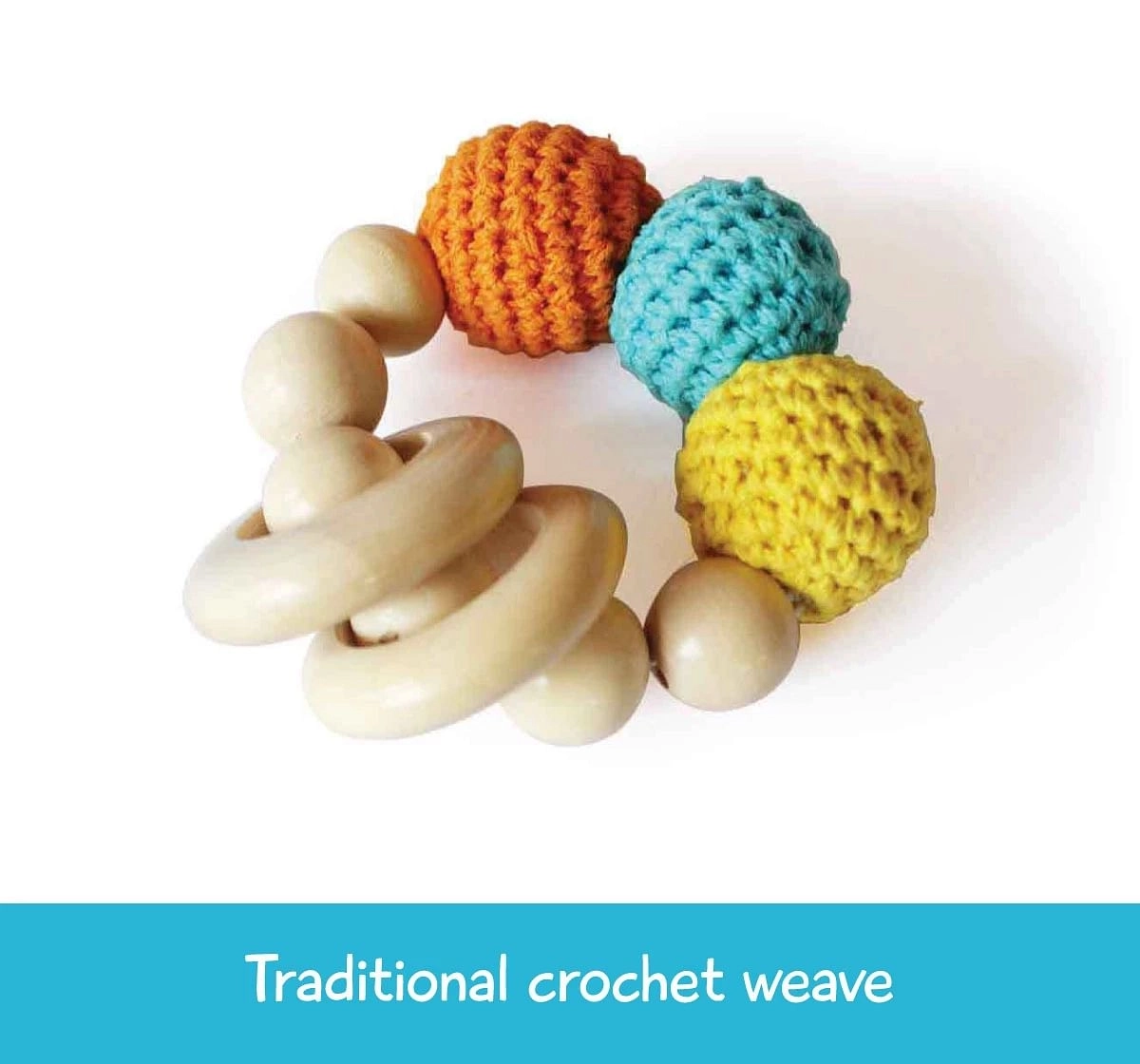Shumee Crochet Teether Rattle Ring for kids 0M+, Multicolour