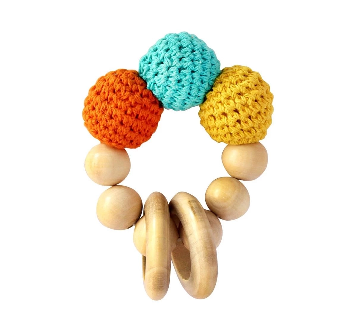 Shumee Crochet Teether Rattle Ring for kids 0M+, Multicolour