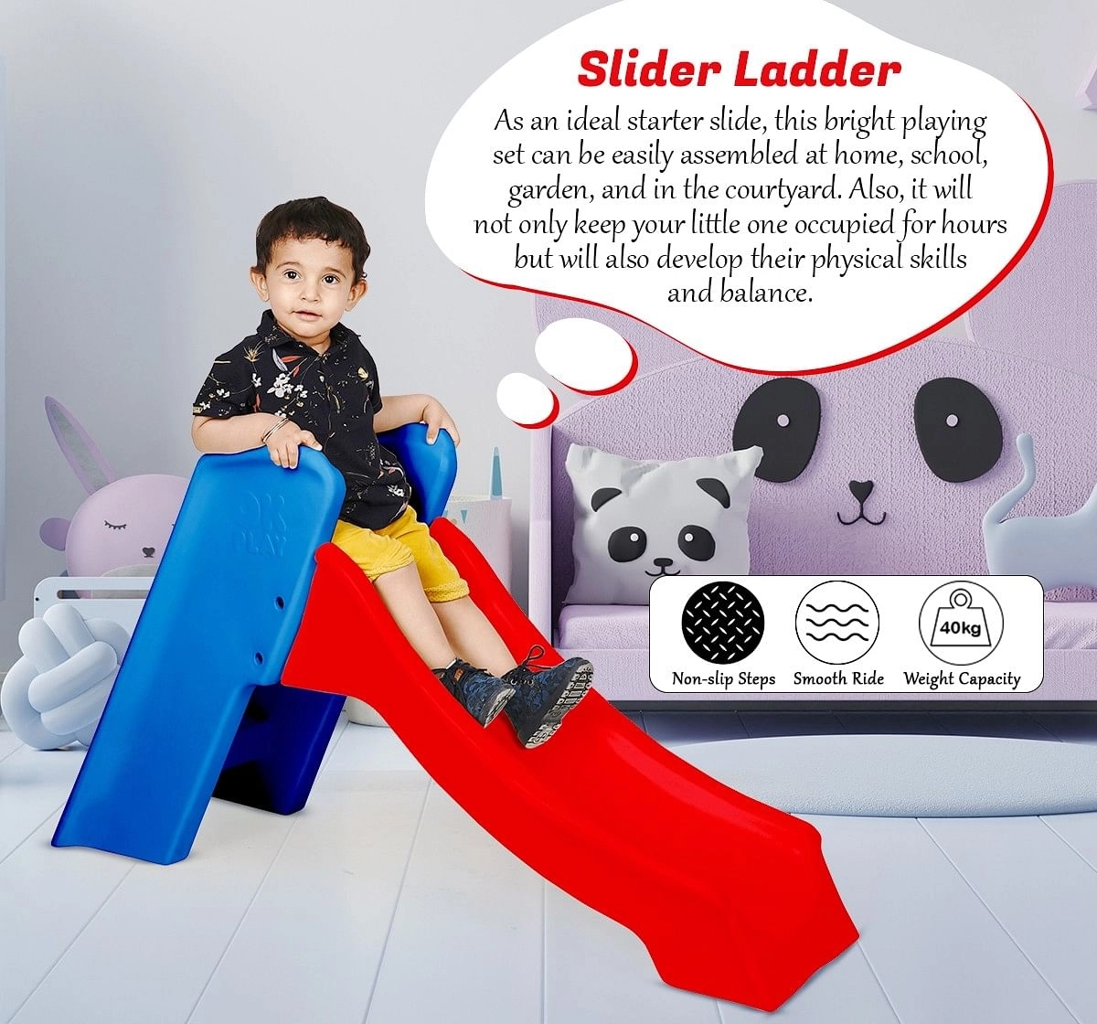 Ok Play Slide Ladder Kids Babies Slide Indoor Outdoor Slider for Childrens Multicolor 18M+
