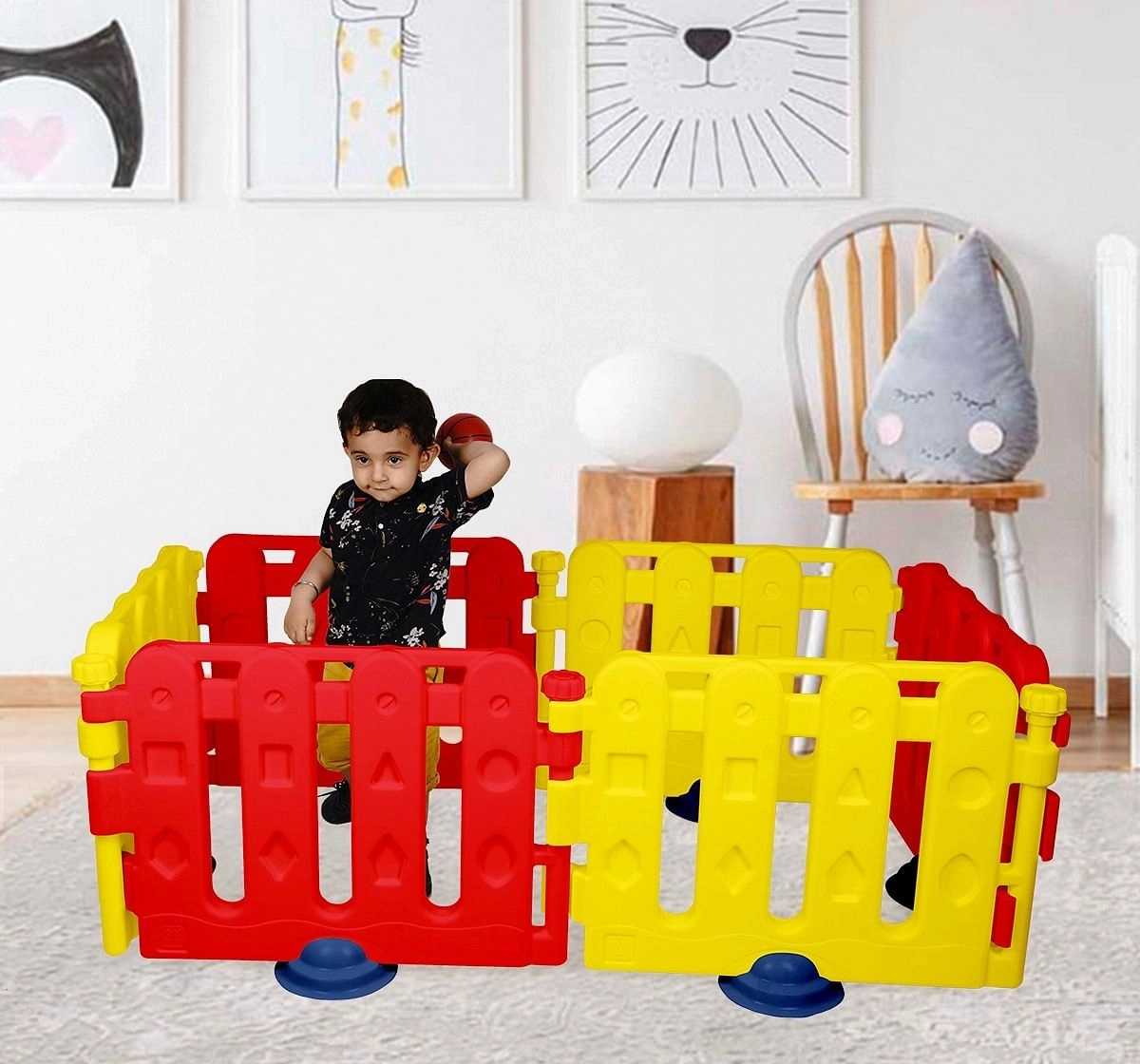 Ok Play Activity Center Play Pen Safety Yard 6 Panels for Kids Multicolor 18M+