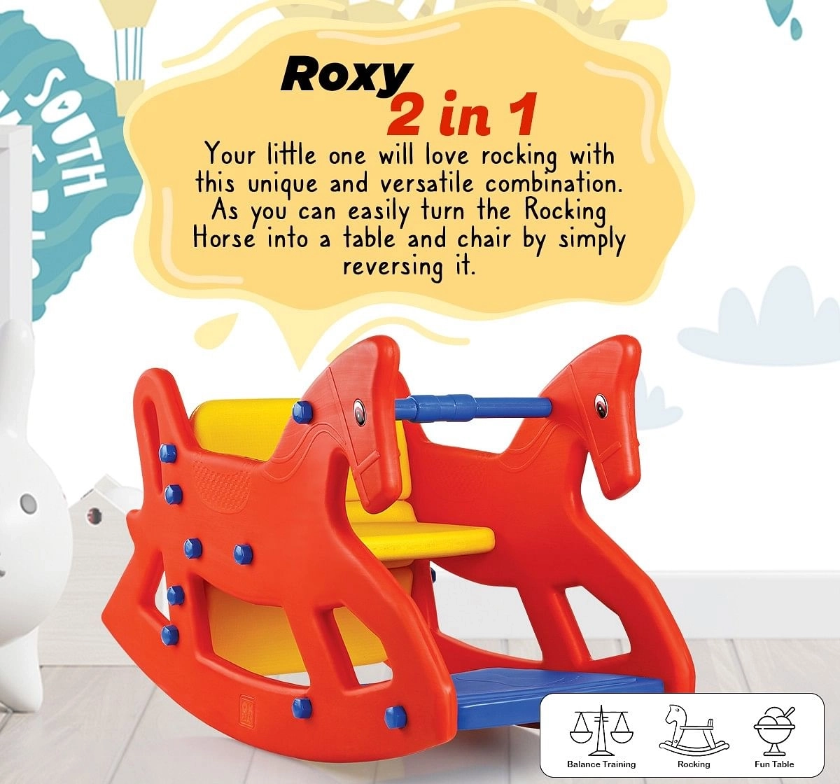 Ok Play Roxy 2-IN-1 Rocking Chair Rocking Plastic Chair Rocker and Bouncer Blue 3Y+
