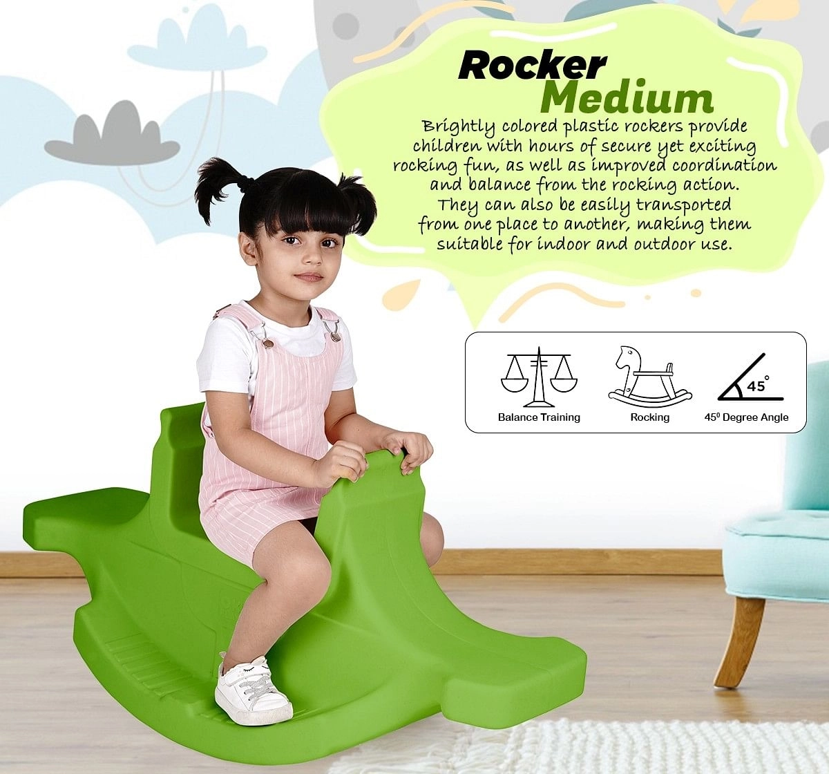 Ok Play Rocker Medium for Kids Boat Ride On Toy Green 3Y+