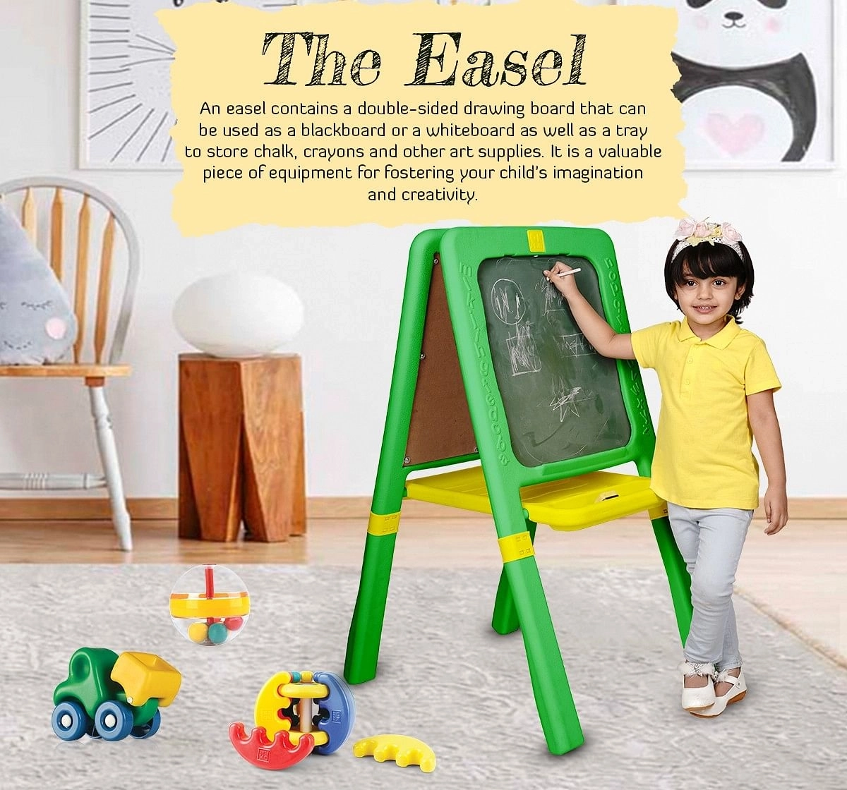 Buddy N Buddies Tabletop Easel for Kids - Art Easel for Toddler - Kids Easel Chalkboard White Board for Kids - Dry Erase Easel for Kids - Portable