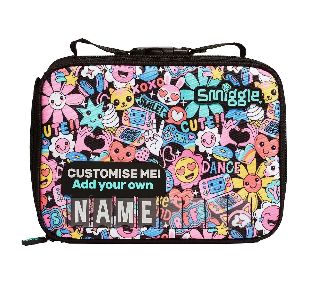 Smiggle Bright Side Square Id Attachable Lunch Box Personalised for Kids 3Y+, Multicolour