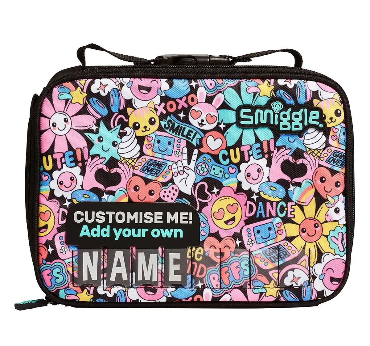 Smiggle Bright Side Square Id Attachable Lunch Box Personalised for Kids 3Y+, Multicolour