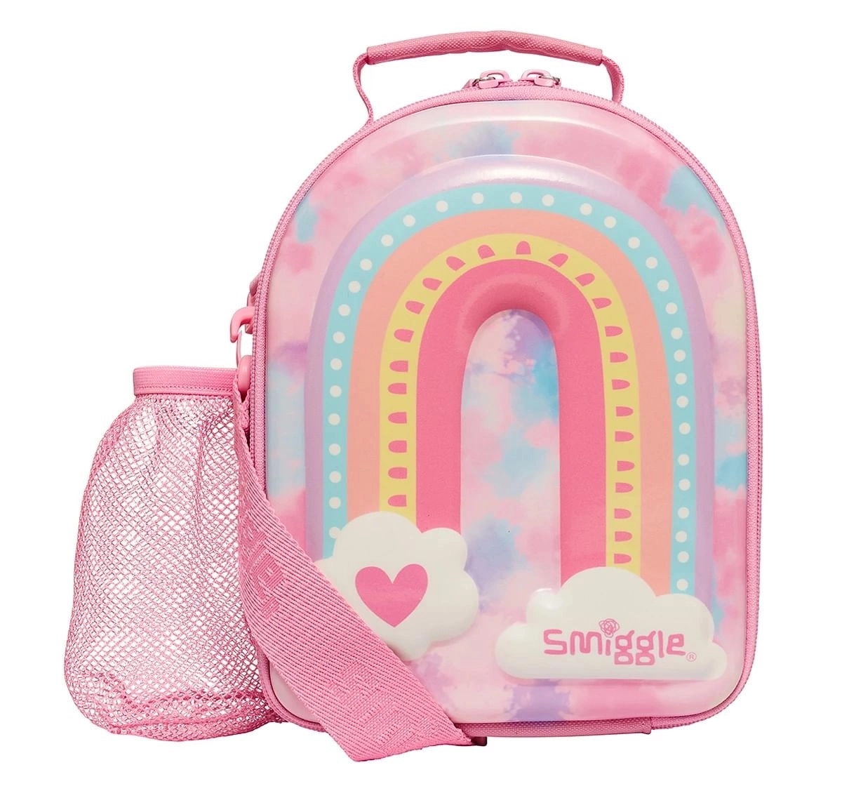 Smiggle Bright Side Hardtop Curve Lunch Box With Strap for Kids 3Y+, Pink