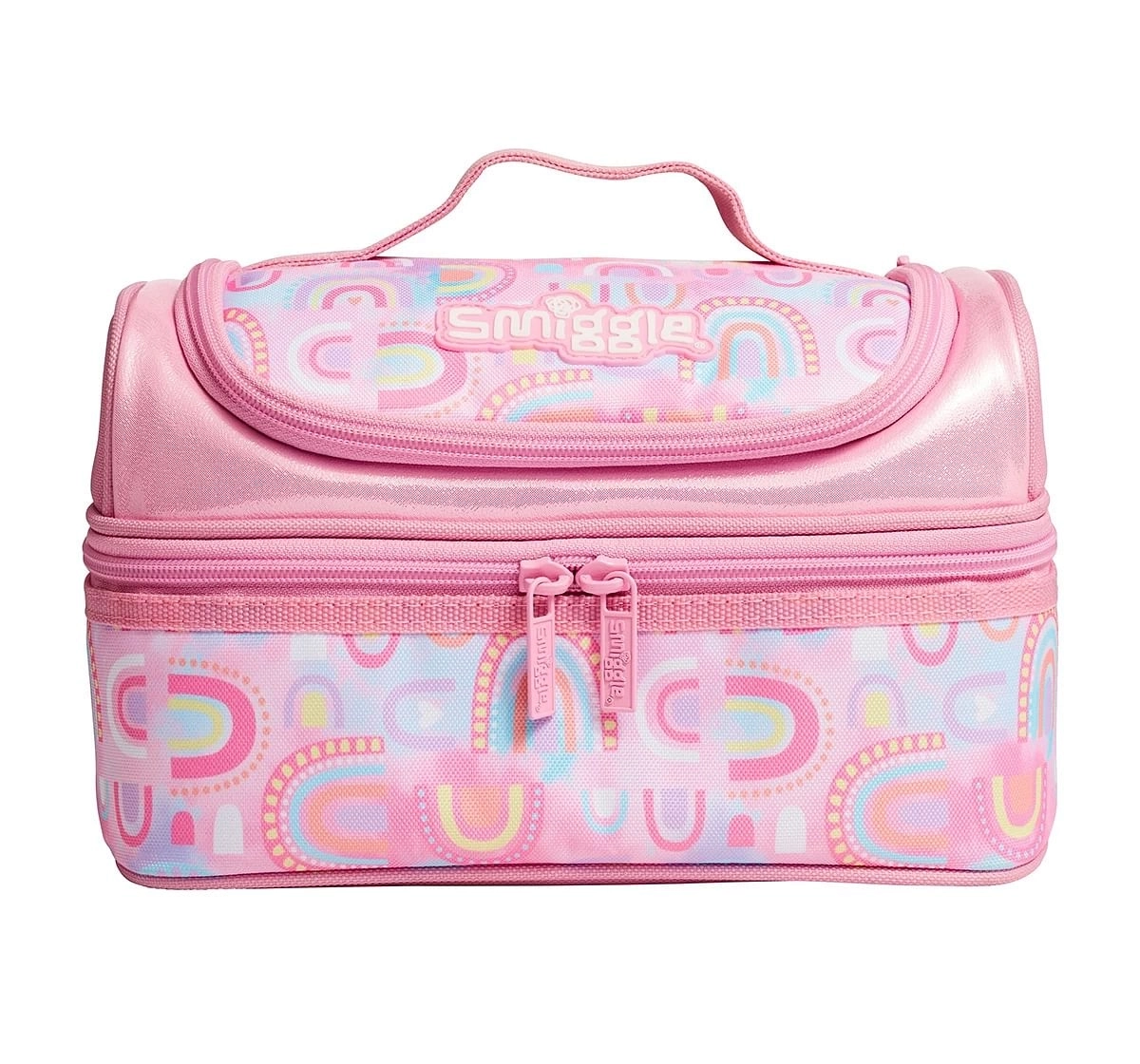 Smiggle Bright Side Double Decker Two tier Lunch Box for Kids 3Y+, Pink