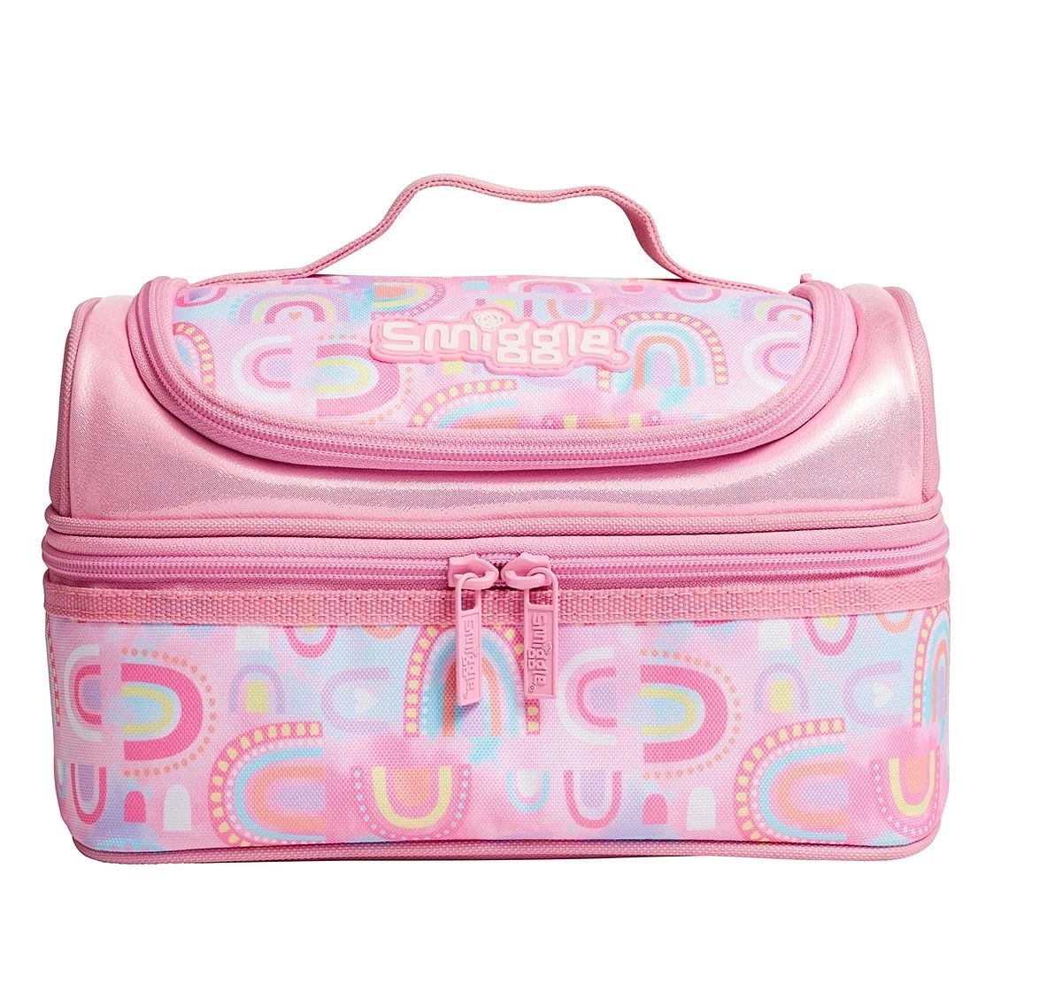 Smiggle Bright Side Double Decker Two tier Lunch Box for Kids 3Y+, Pink