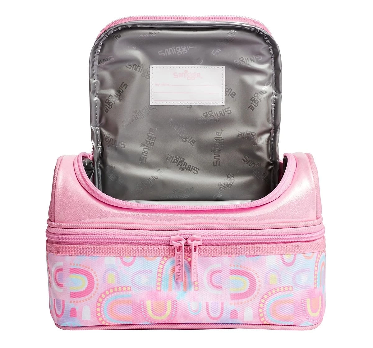 Smiggle Bright Side Double Decker Two tier Lunch Box for Kids 3Y+, Pink