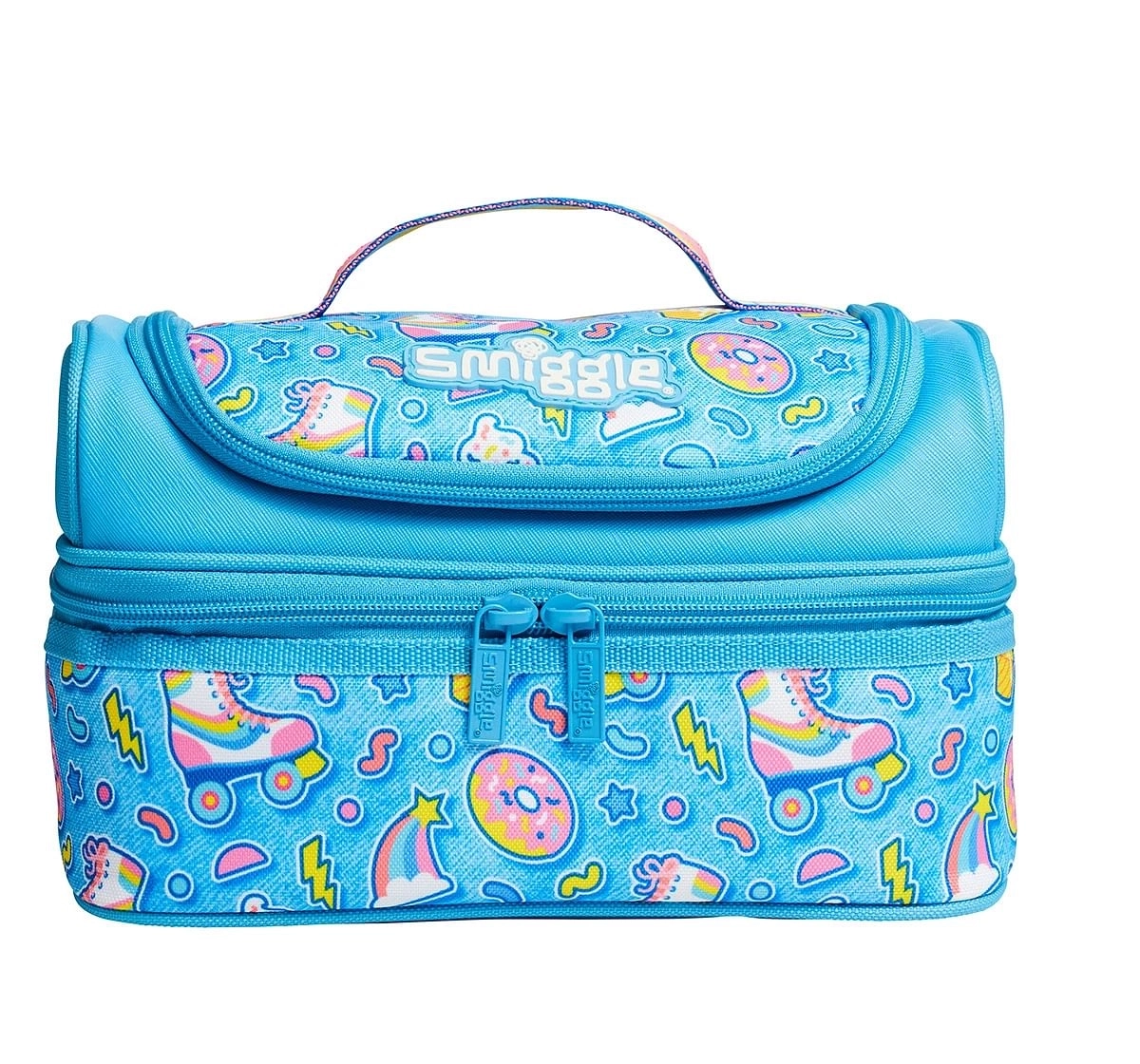 Smiggle Bright Side Double Decker Two tier Lunch Box for Kids 3Y+, Blue and Black