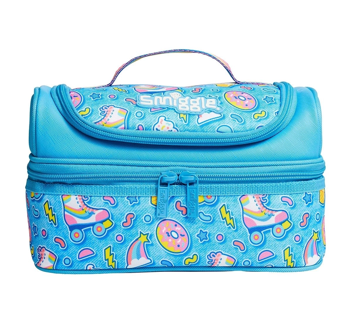 Smiggle Bright Side Double Decker Two tier Lunch Box for Kids 3Y+, Blue and Black