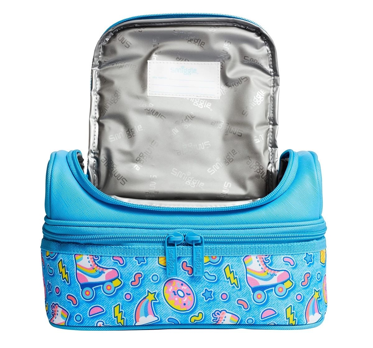 Smiggle Bright Side Double Decker Two tier Lunch Box for Kids 3Y+, Blue and Black